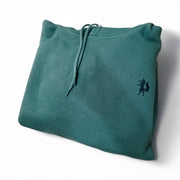 FitzAlan Chalkstream Hoodie in Riverbed Moss with embroidered fox logo